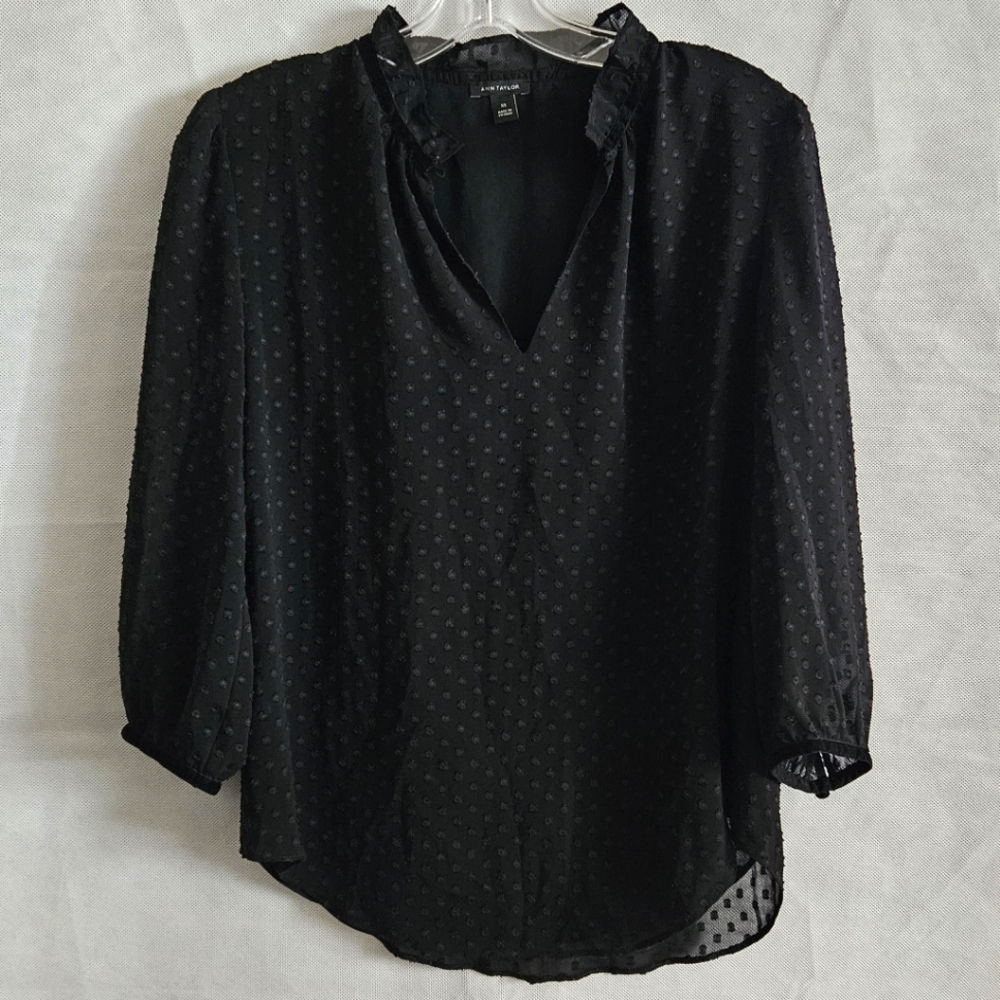 Ann Taylor Black Top Swiss Dot